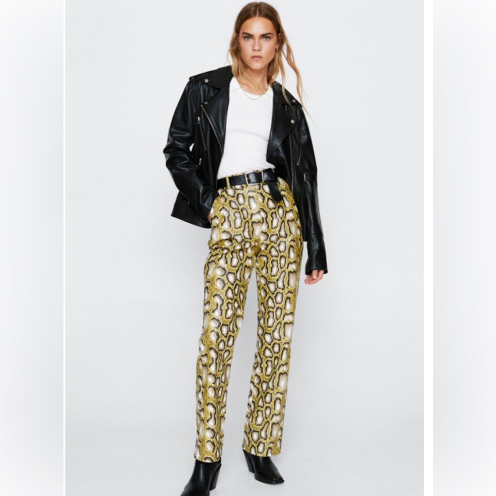 Nasty Gal Snake Print Faux Leather Pants size 10